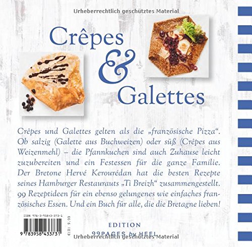 Buchdeckel mit Fotos von Crêpes und Galettes, "Crêpes et Galettes 'c'est bon!'" von Divers, deutscher Text, blaue Streifen.