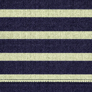 SAINT JAMES Minquidame: dunkelblauer Marinière-Stoff mit hellgelben Streifen und einer sichtbaren unteren Naht.