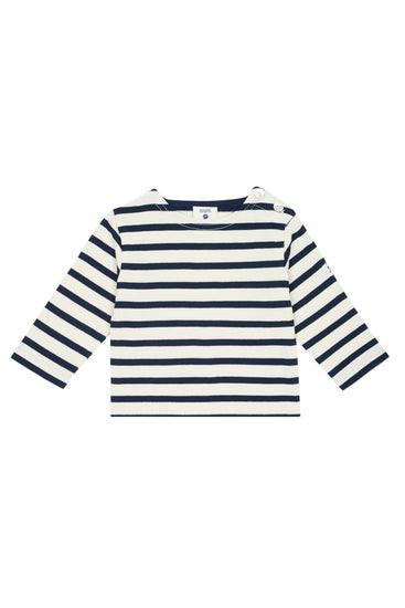 Das MOUSQUETON Mario Bebe ist ein marineblaues und weißes Langarmhemd mit Knöpfen, aus weicher Baumwolle.